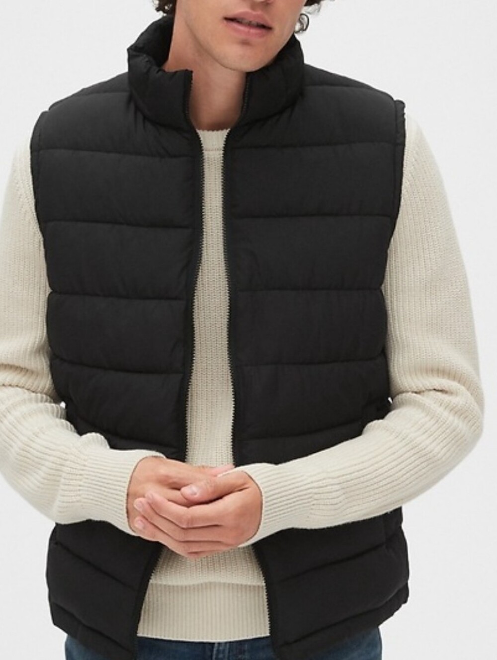 GAP Men's Recycled Puffer Vest Black With Green Contrast Lining Size XL